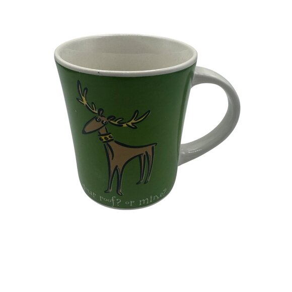 Gibson Max & Lucy Reindeer Mug Your Roof? or Mine? Christmas Holiday 14oz C47 - Picture 1 of 4